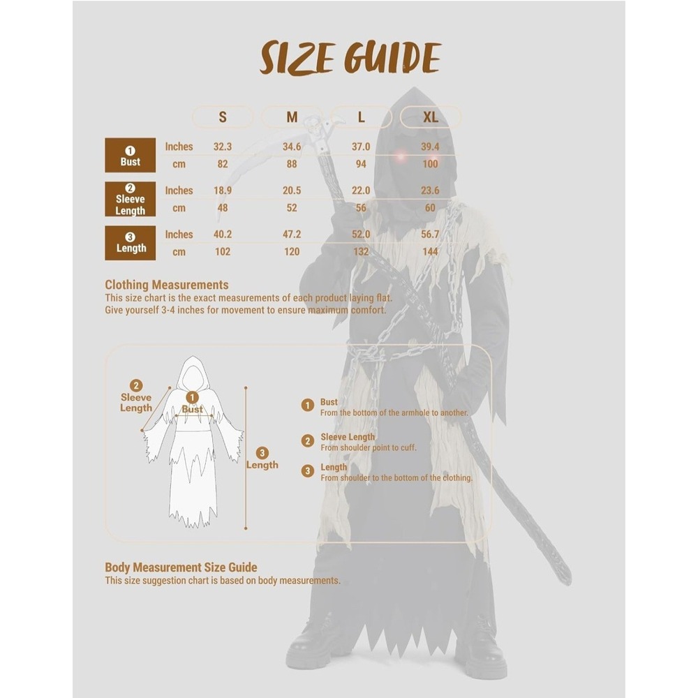 Kids Glowing Eyes Grim Reaper Costume with Light Up Glasses Gloves, Hood & Chain - Picture 5 of 6